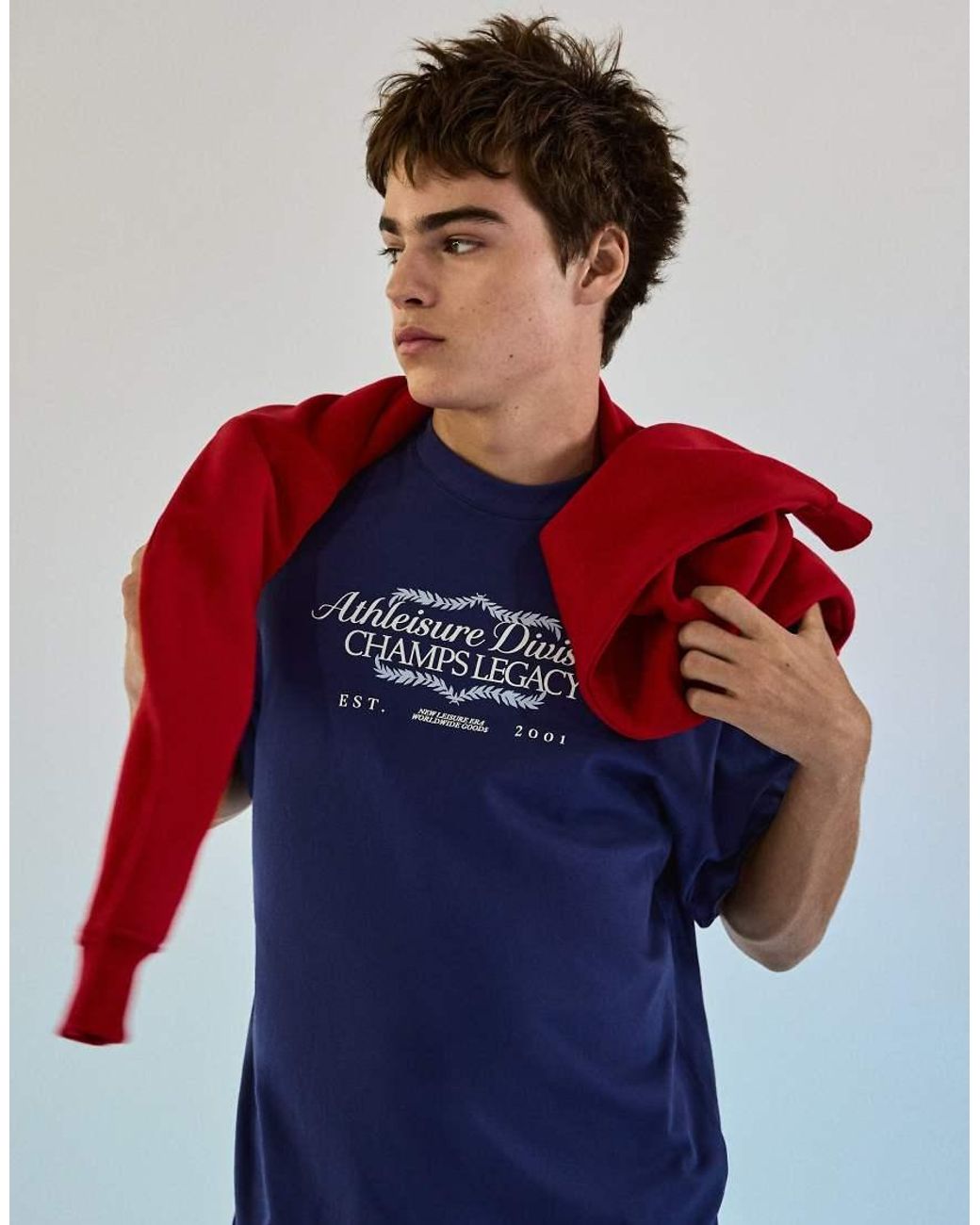 Bershka Blue Short Sleeve Relaxed Print T-shirt for men