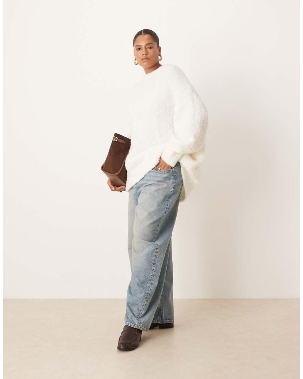 ASOS White Asos Design Curve Oversized Boucle Jumper With Curved Hem