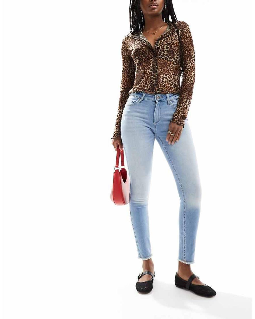 ONLY Blue Blush Skinny Jeans With Frayed Hem