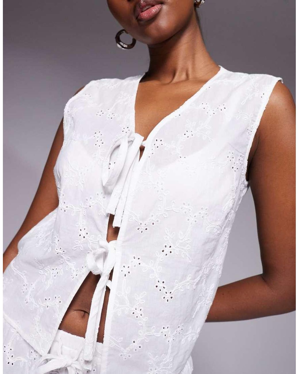 Kaiia White Tie Front Broderie Beach Top Co-Ord