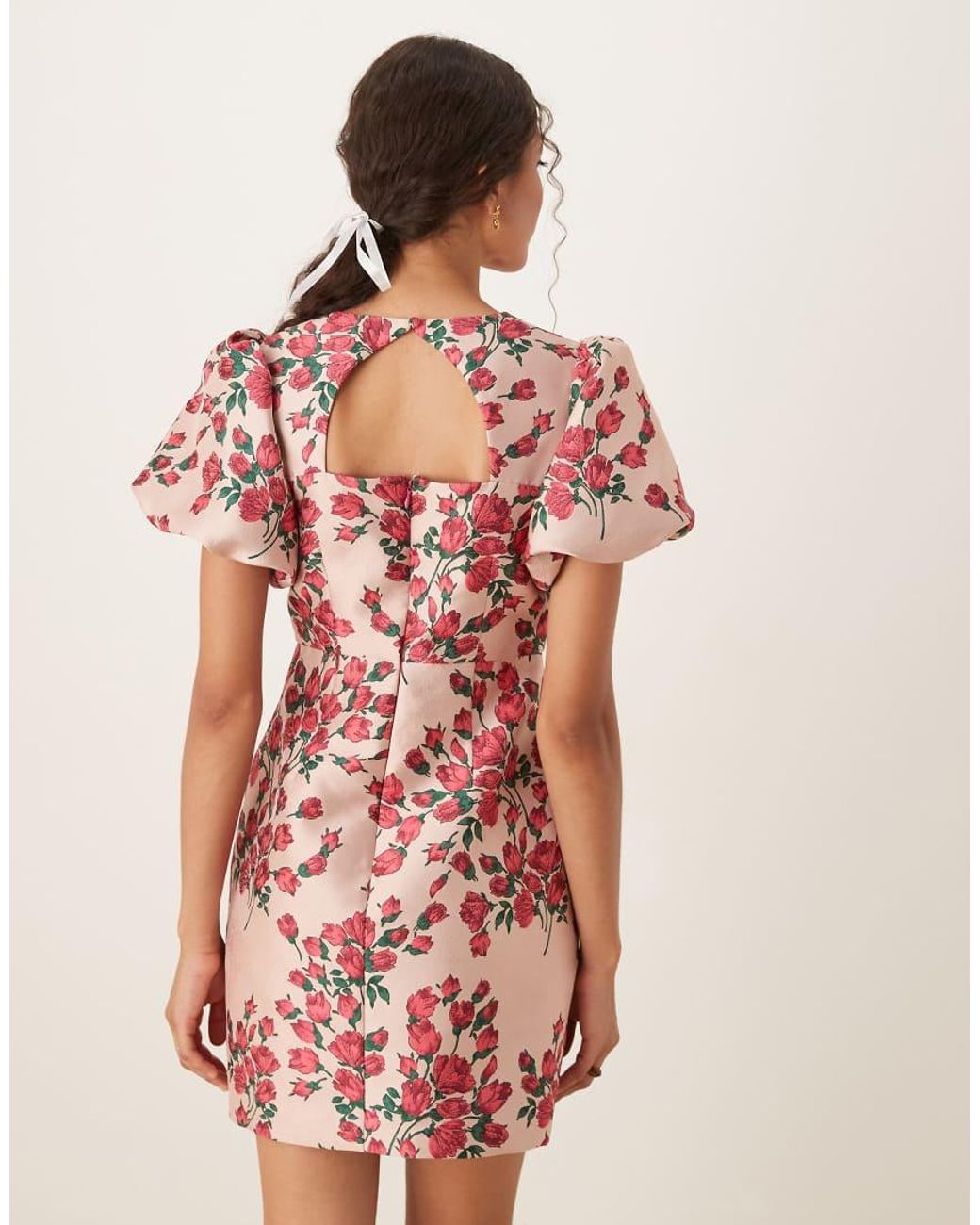 Maya Red Floral Short Puff Sleeve Mini Dress