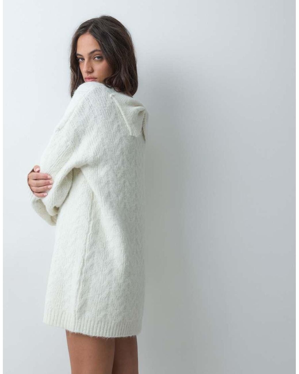 Miss Selfridge Gray Cable Knit Bow Detail Mini Dress