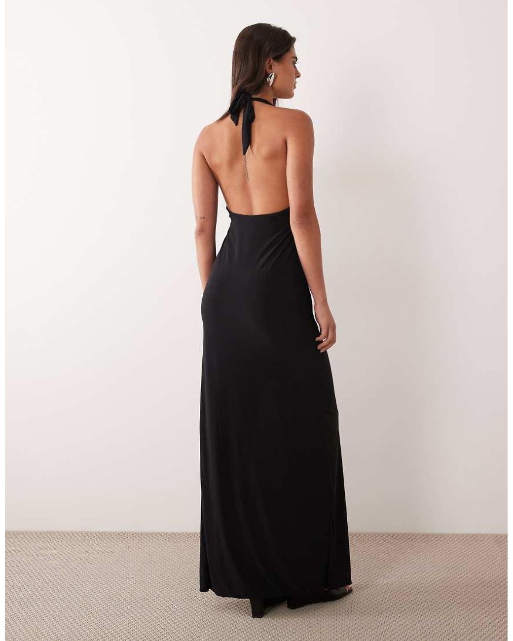 Missy Empire Black Slinky Halter Plunge Neck Maxi Dress With Side Split