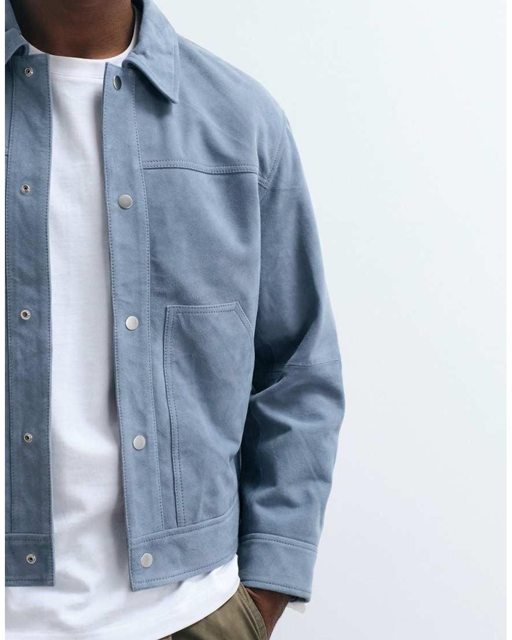 SELECTED Blue 100% Suede Trucker Jacket for men