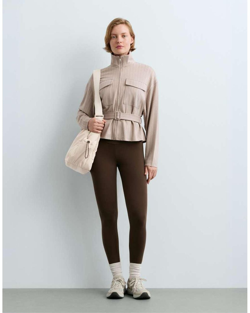 Oysho Natural Soft-Touch Striped Belted Jacket
