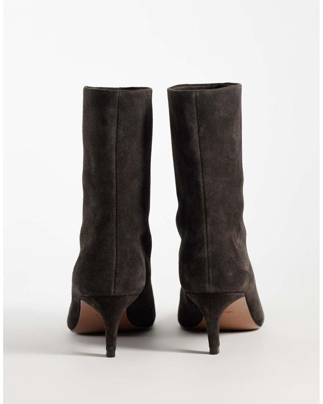 Mango Black 100% Leather Suede Kitten Heeled Ankle Boot