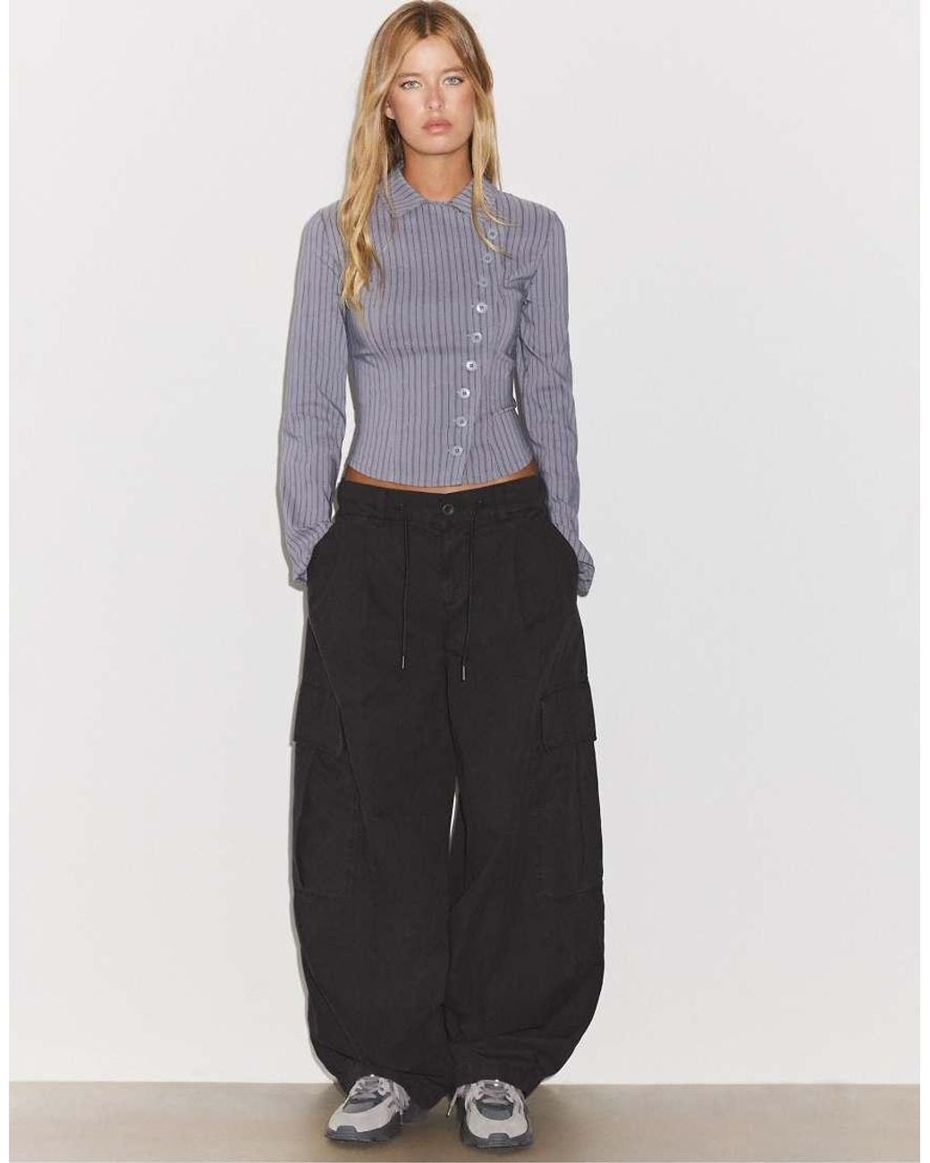 Stradivarius Crossover Overhemd Met Knoopsluiting in het Gray