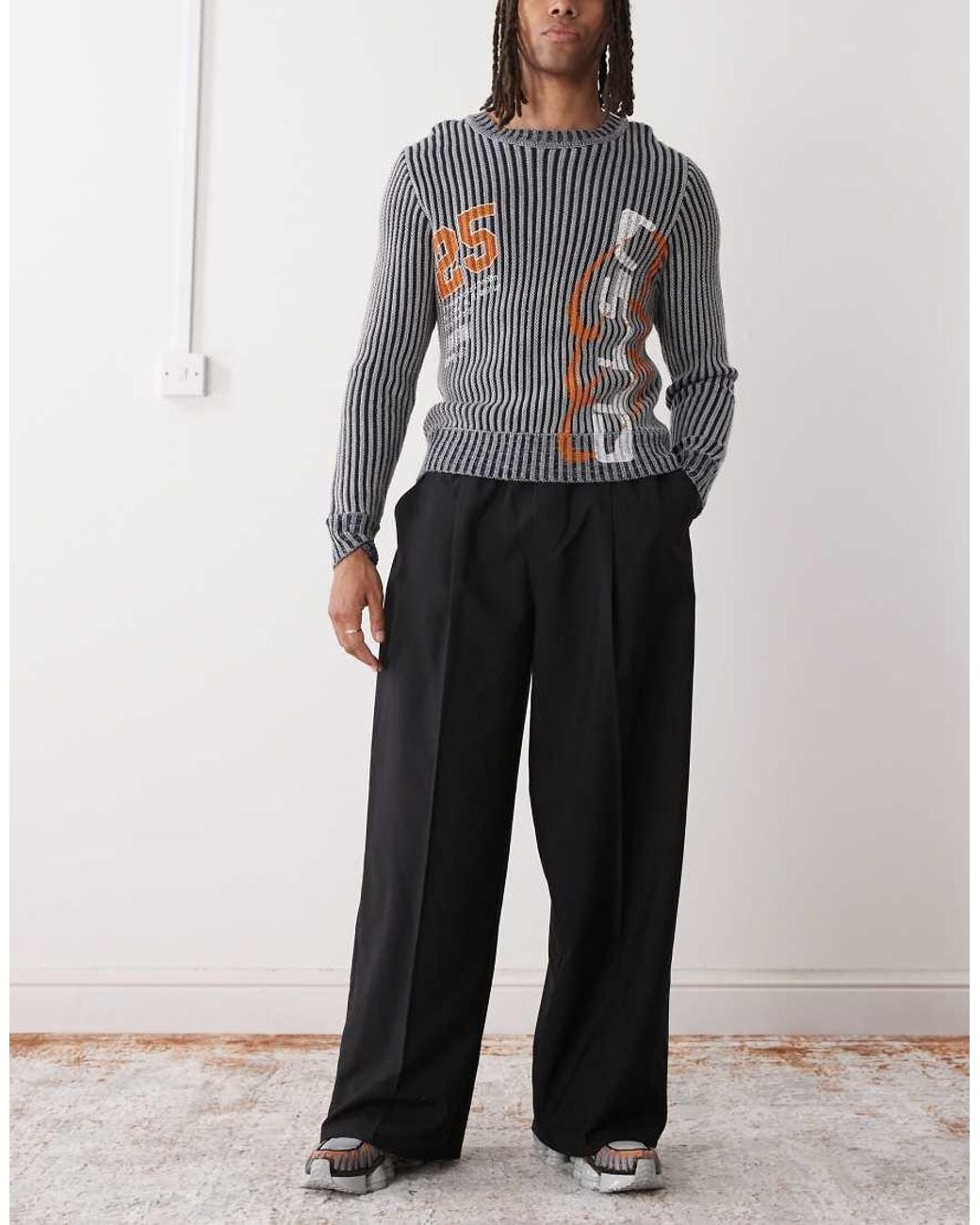 Weekday Black Oversized Tailored Trousers With Elasticated Waistband for men