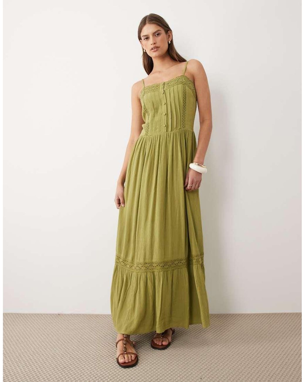 Miss Selfridge Green Lace Insert Maxi Dress