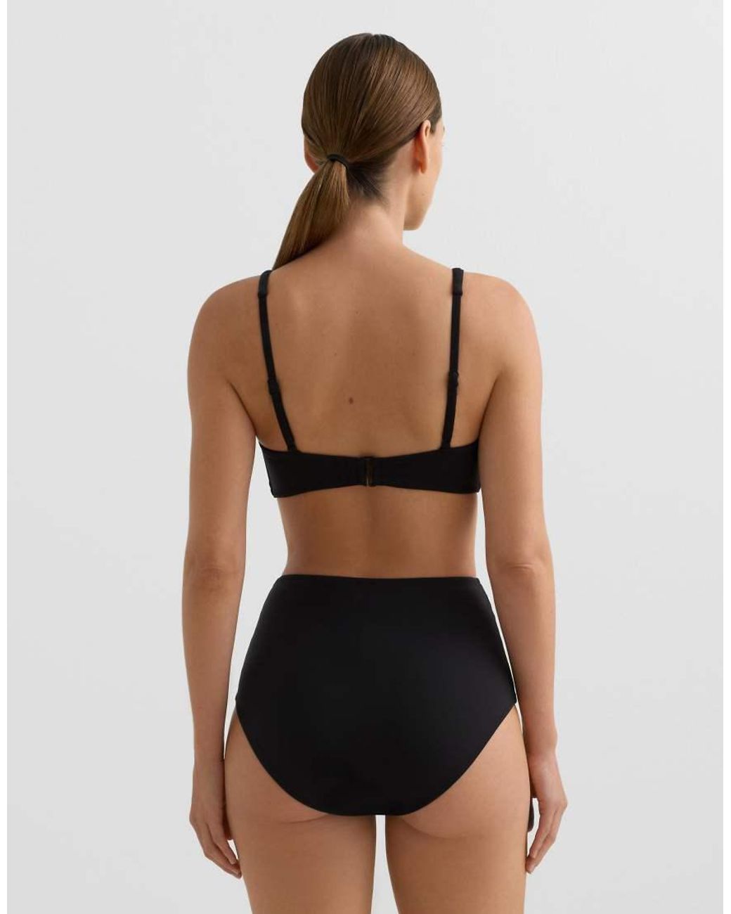 Oysho Black Shapewear-Effect Knot Halter Bikini Top