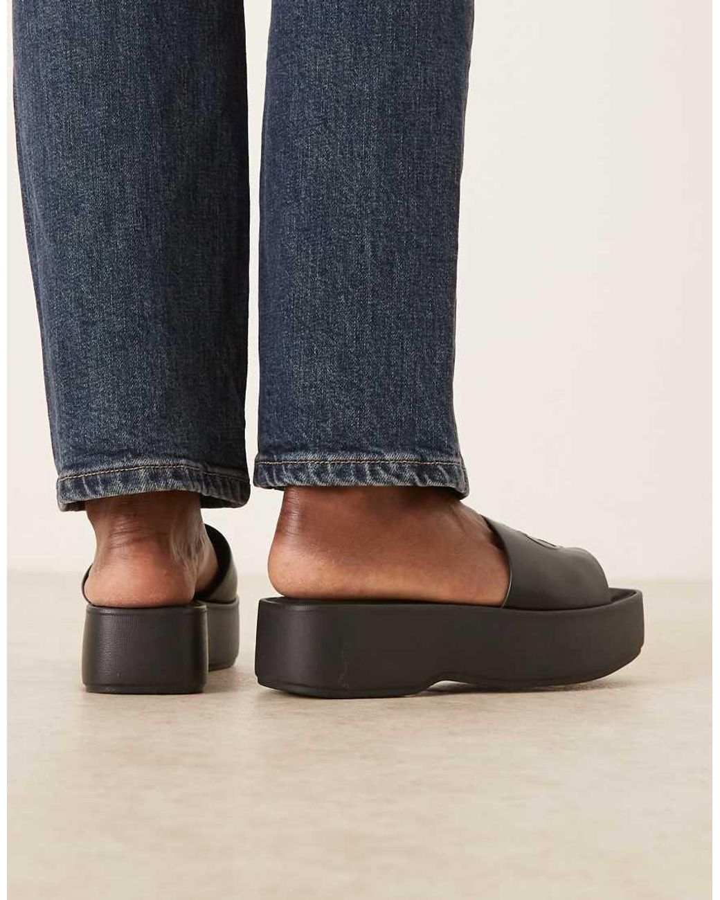 Calvin Klein Blue Jeans Monogram Flatform Leather Sandal