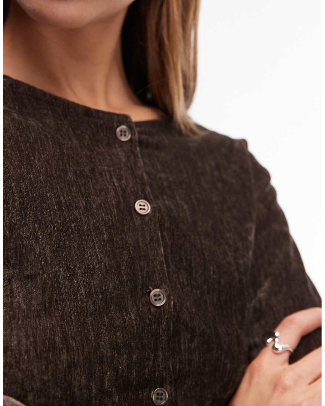 ASOS Black Textured Velvet Button Through Top