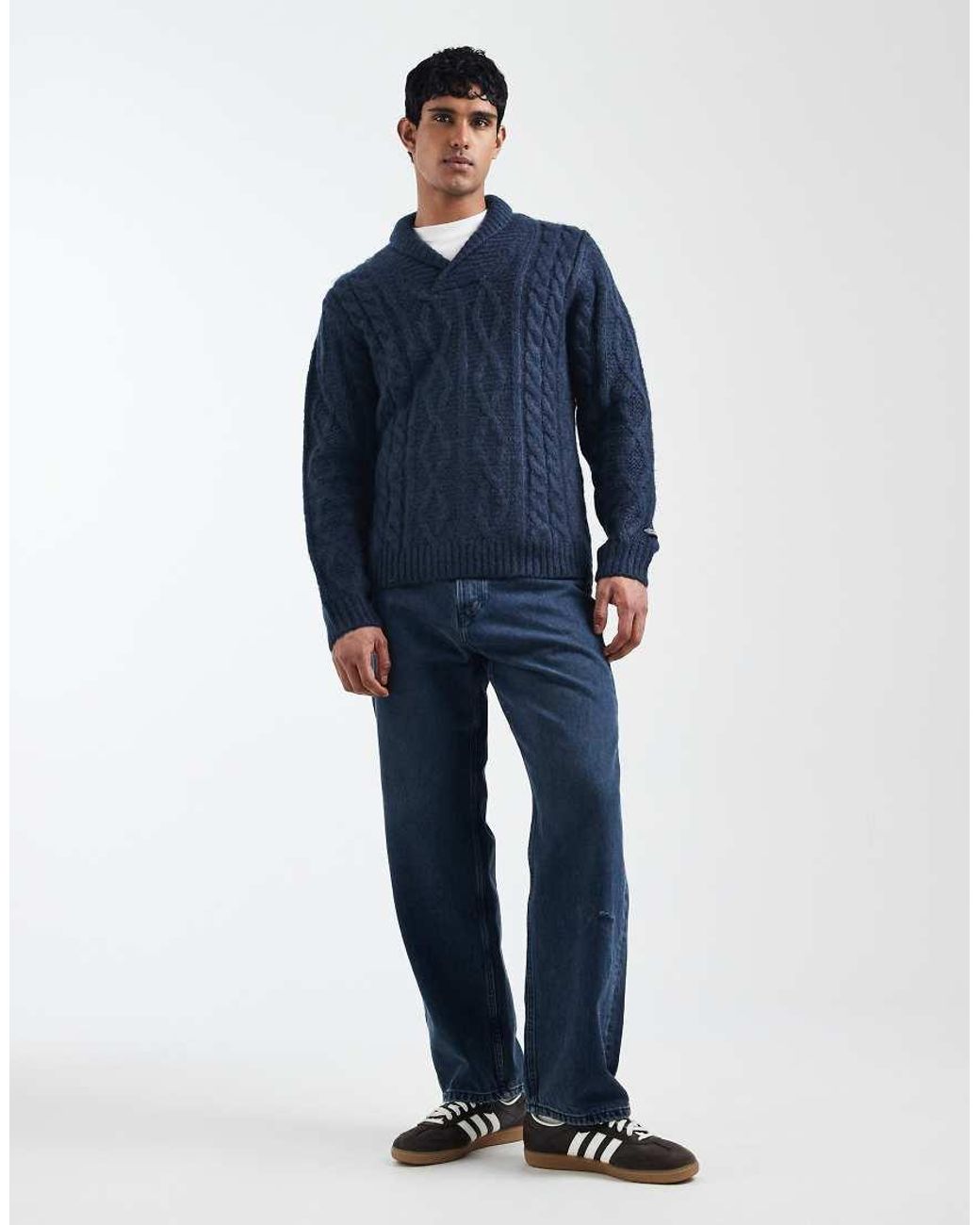 Levi's Blue Polaris Shawl Collar Cable Knit Jumper for men
