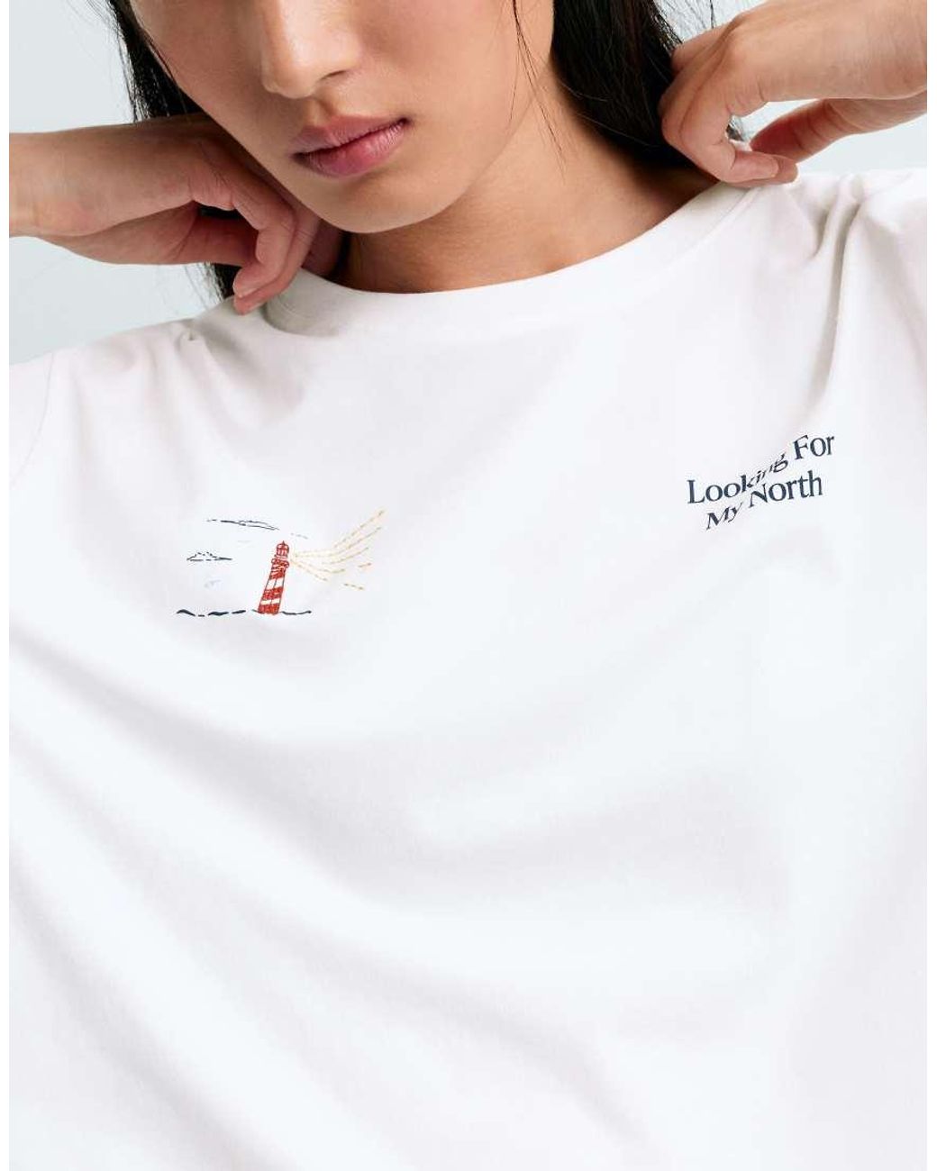 Oysho White Boxy Print Cotton Blend T-Shirt