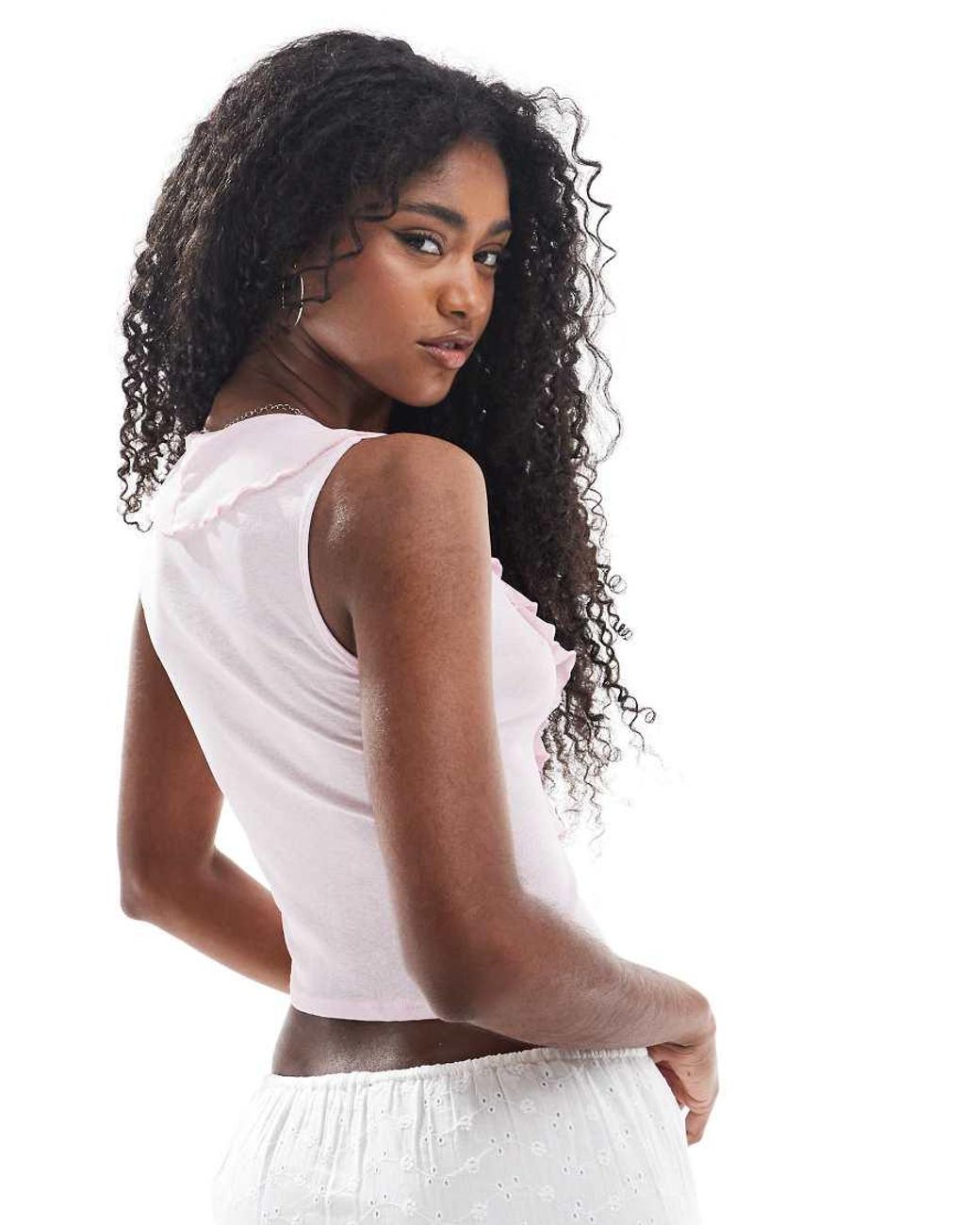 Miss Selfridge White Sheer Stretch Jersey Ruffle Tie Front Top