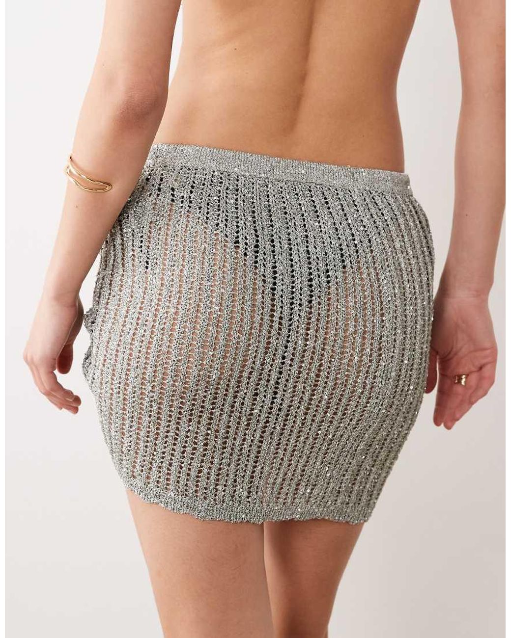 Miss Selfridge Green Beach Sequin Crochet Ruch Side Sarong Mini Skirt