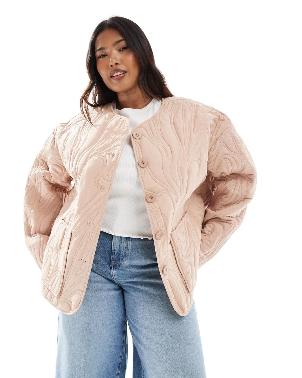 Asos Jacket ASOS Asos Design Curve Textured Quilted Cotton Jacket in Natural | Lyst