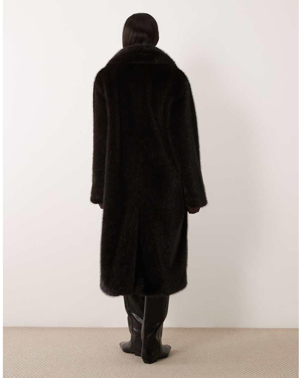 ASOS Black Asos Design Tall Longline Funnel Neck Faux Fur Coat