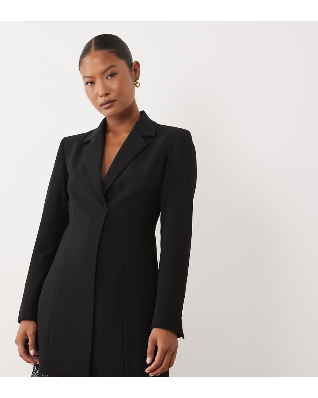 Forever New Black V Neck Tailored Blazer Lace Detail Mini Dress