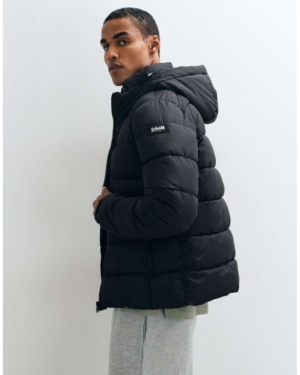 Schott Nyc Blue Hooded Puffer Jacket for men