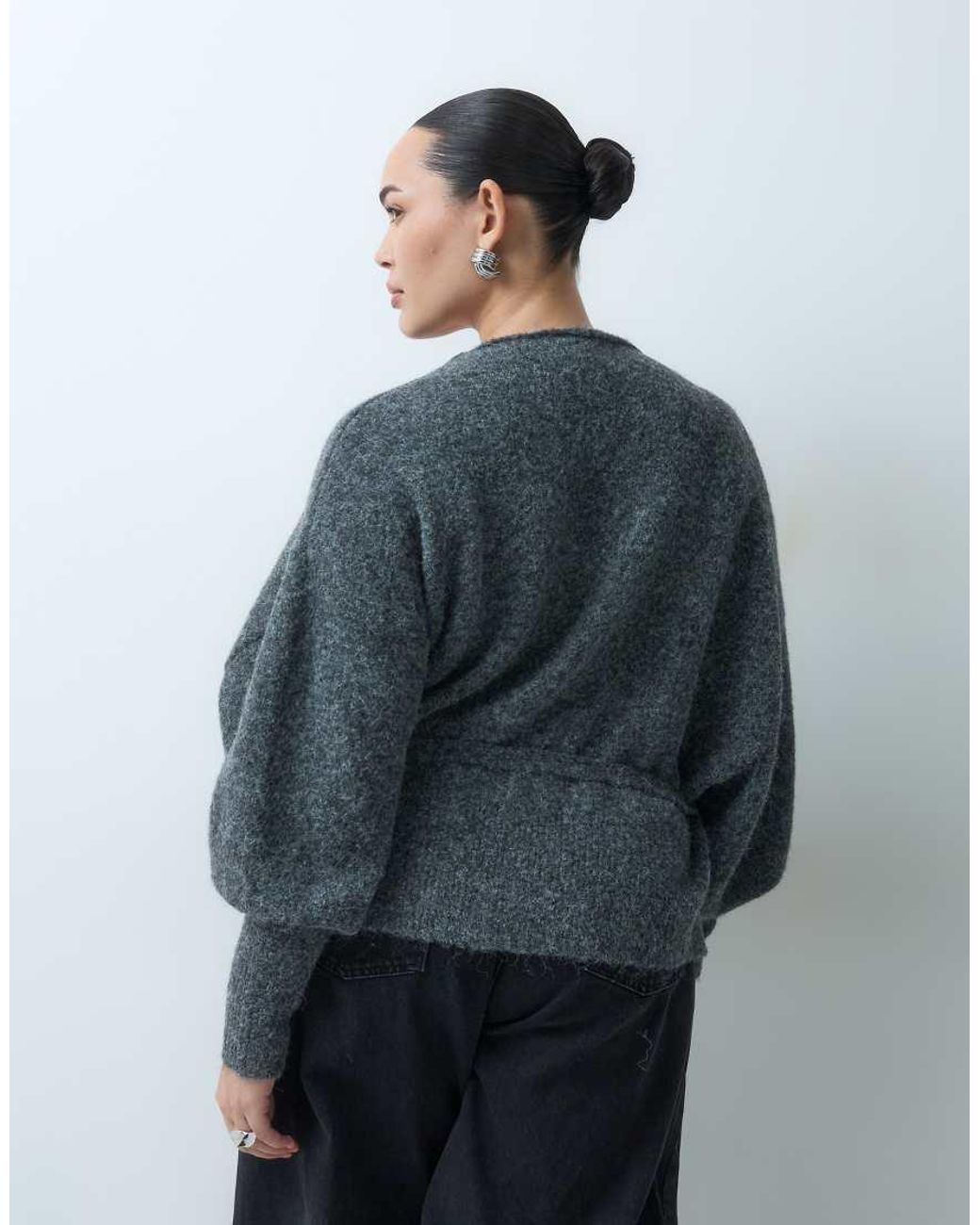 ASOS Black Asos Design Curve Faux Fur Collar Wrap Cardigan