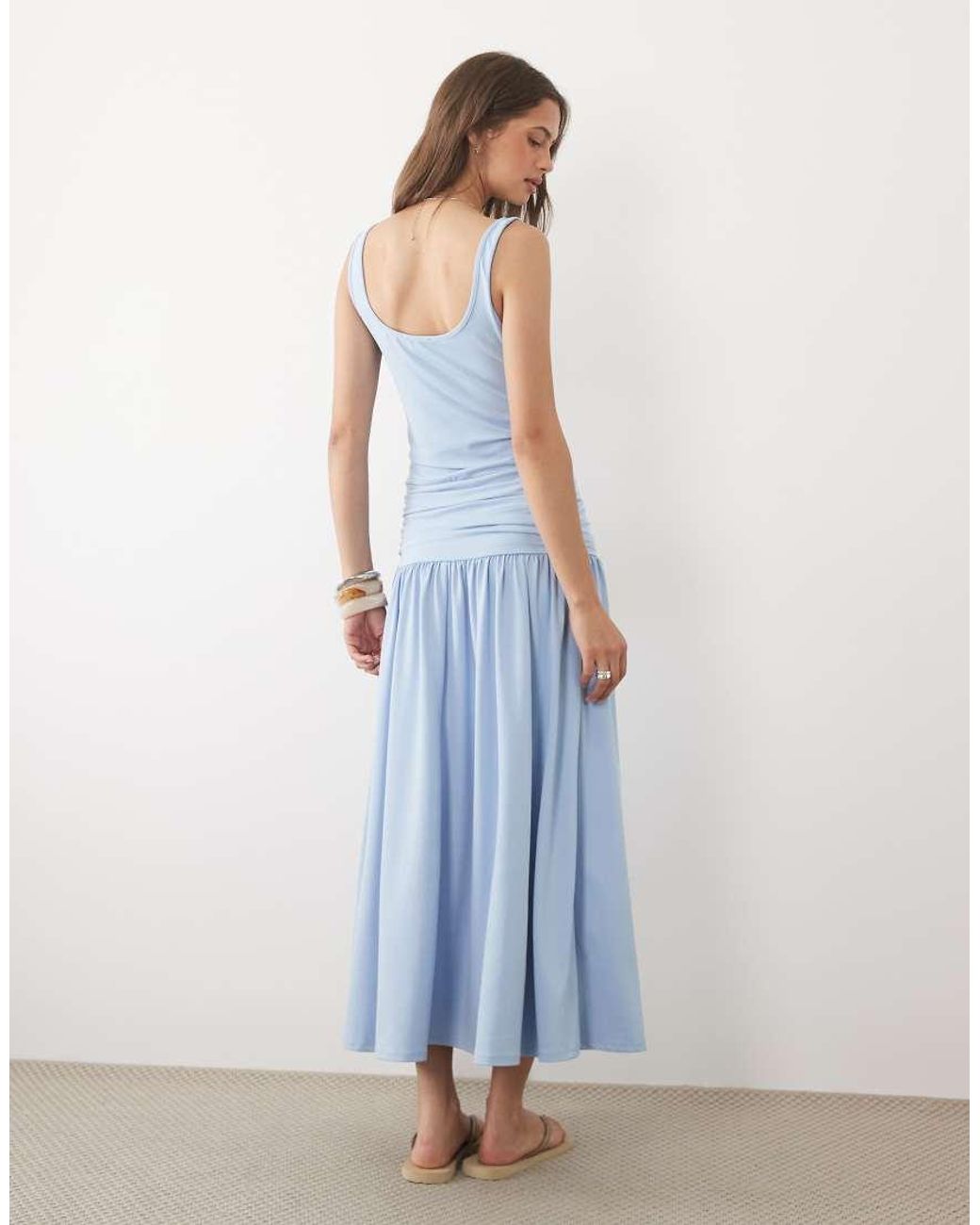 ASOS Blue Scoop Vest Maxi Dress With Drop Waist