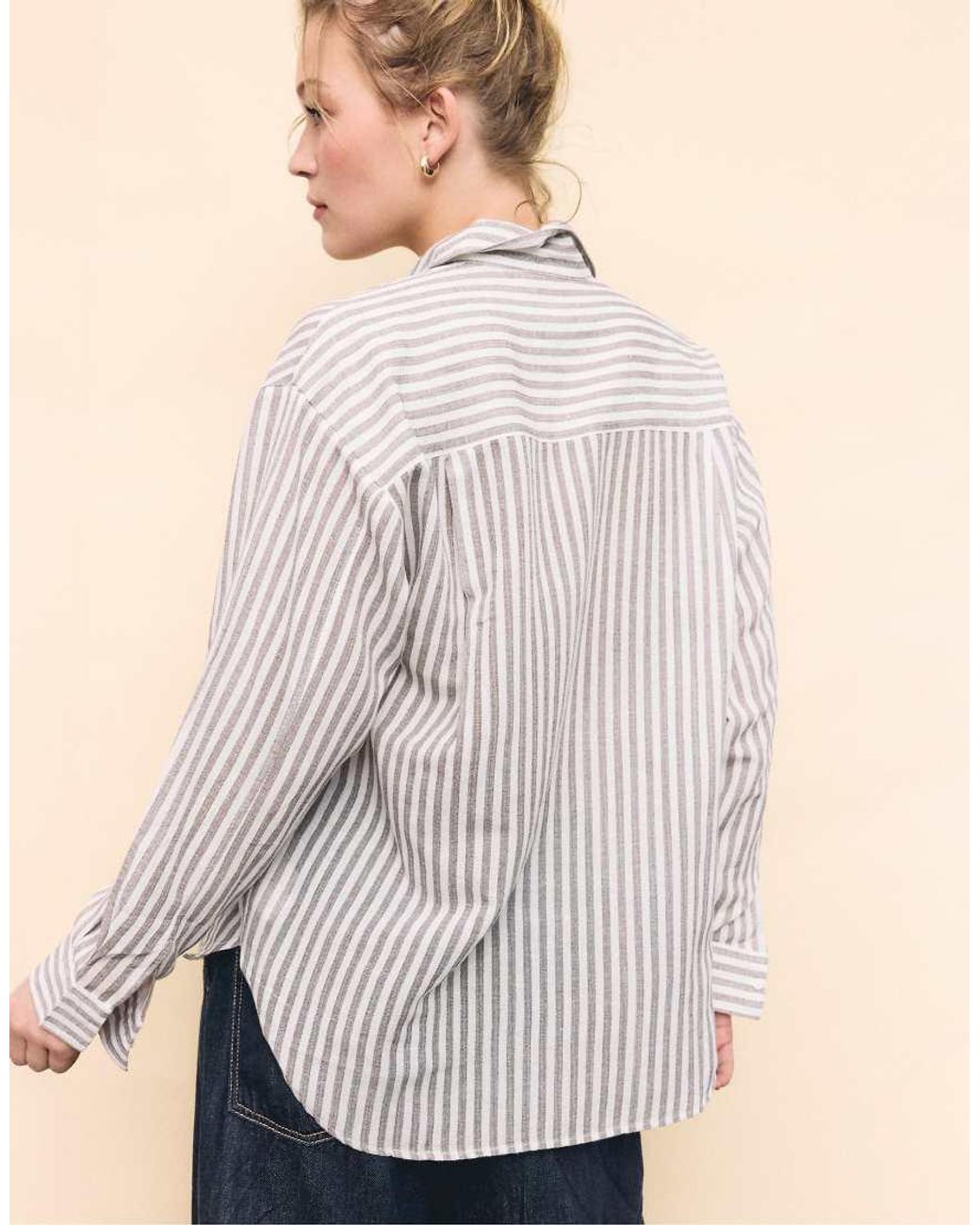 Stradivarius Blue Linen-Effect Shirt