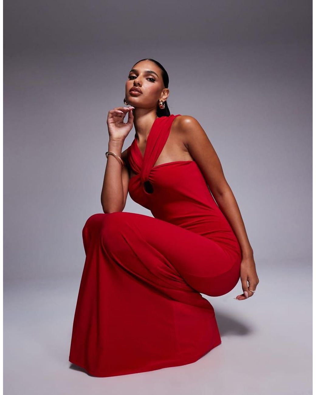 ASOS Red Halter Twisted Front Maxi Dress