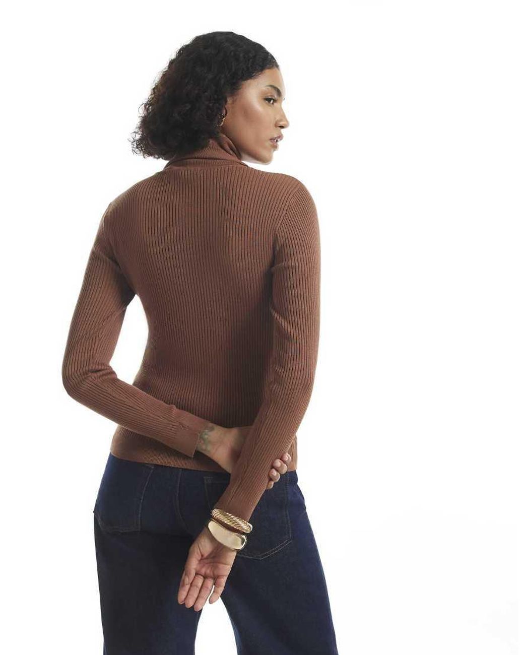 River Island Brown Rib Knit Roll Neck Top