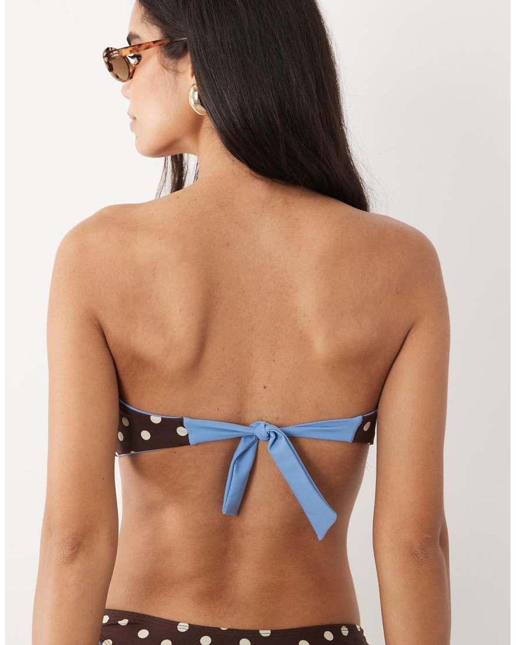 ASOS Black Bonnie Polka Dot Knot Front Reversible Bandeau Bikini Top