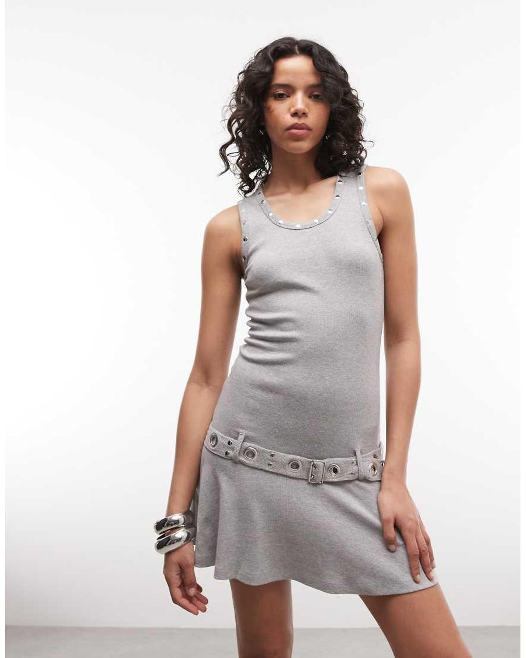 The Ragged Priest White Dropped Waist Mini Dress With Belt And Eyelets