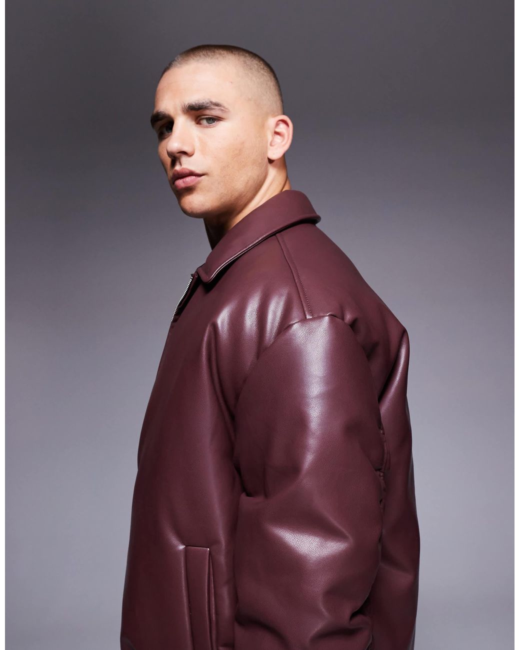 ASOS – bomberjacke aus kunstleder in Purple für Herren