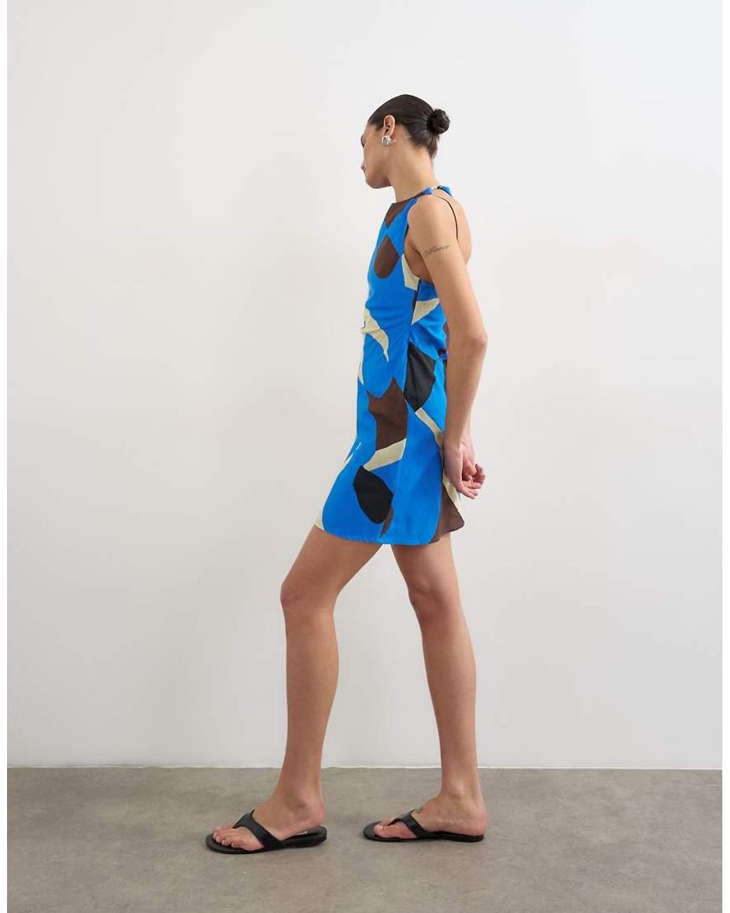 TOPSHOP Blue Linen Open Back Mini Dress