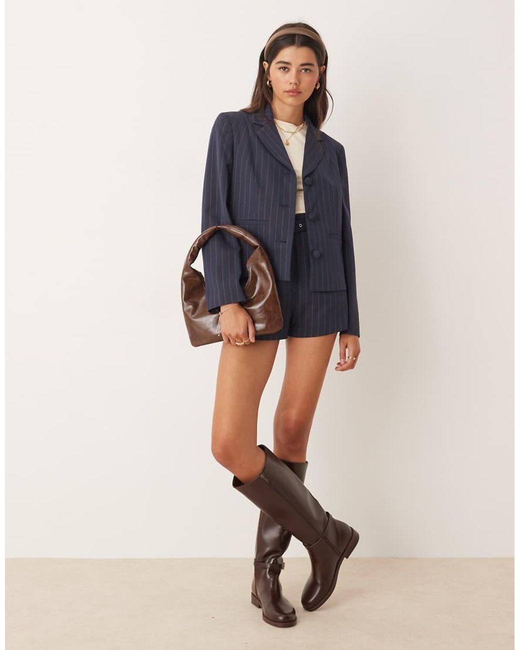 Miss Selfridge Blue Fitted Pinstripe Blazer Co-ord