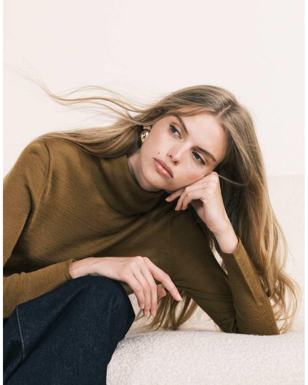 Mango Blue Roll Neck Fine Jumper