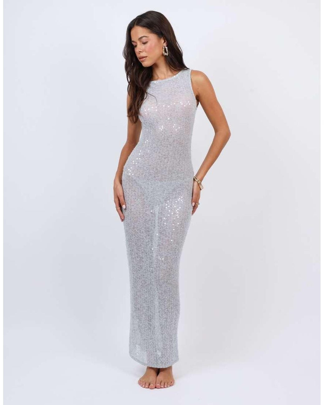 SIMMI White Sheer Sequin Beach Maxi Dress