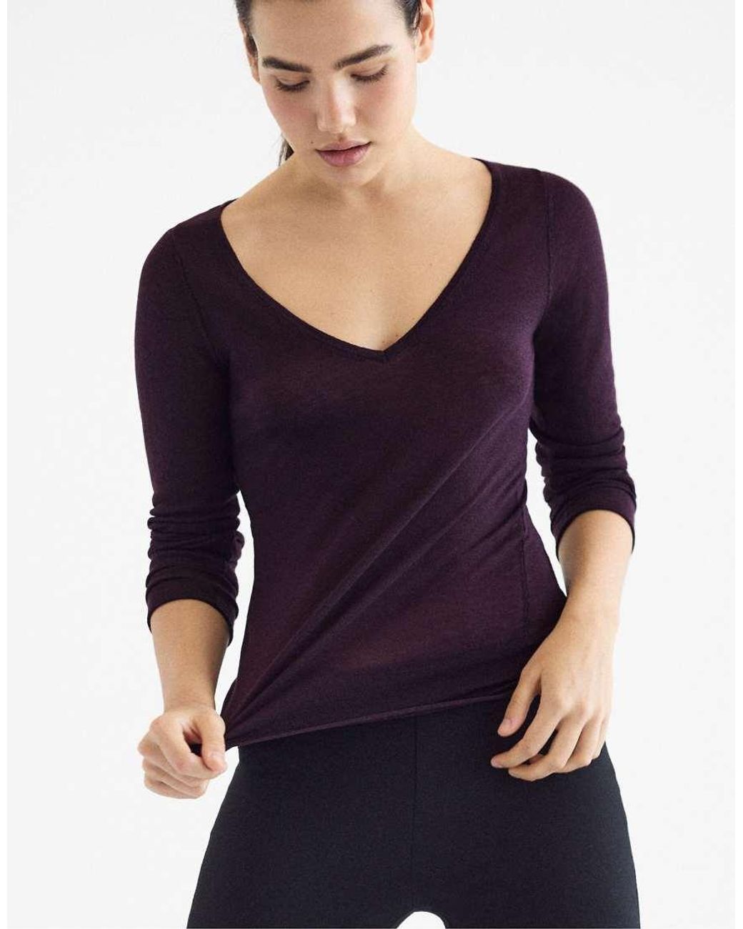 Stradivarius Blue Basic Wool And Silk V-neck Sweater