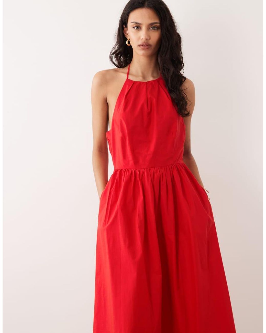 Nobody's Child Red Amber Cotton Halter Neck Midaxi Dress