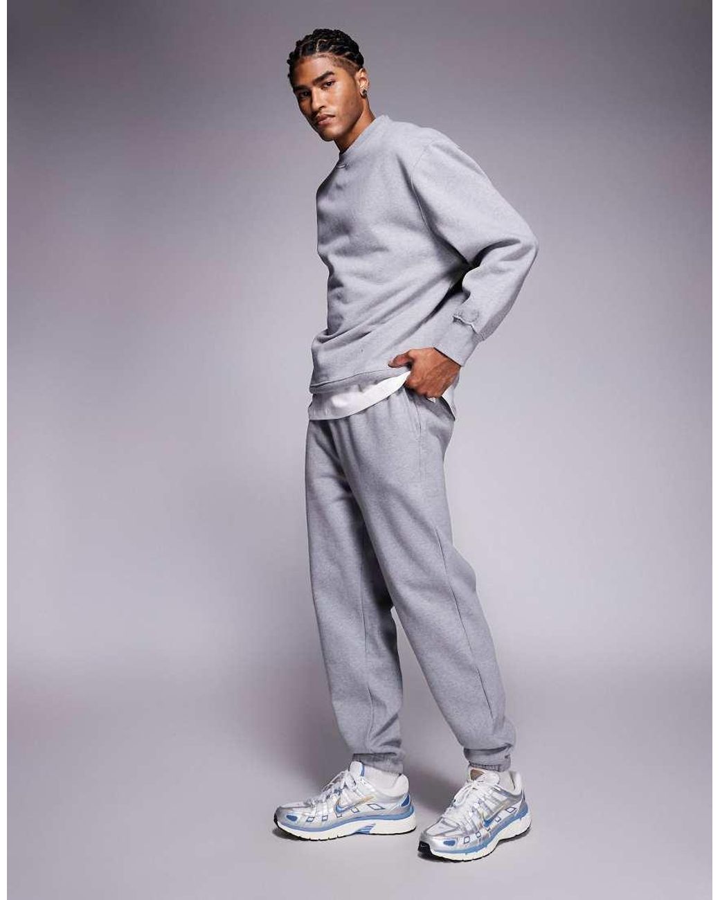 ASOS Blue Premium Heavyweight 400gsm Tapered joggers for men