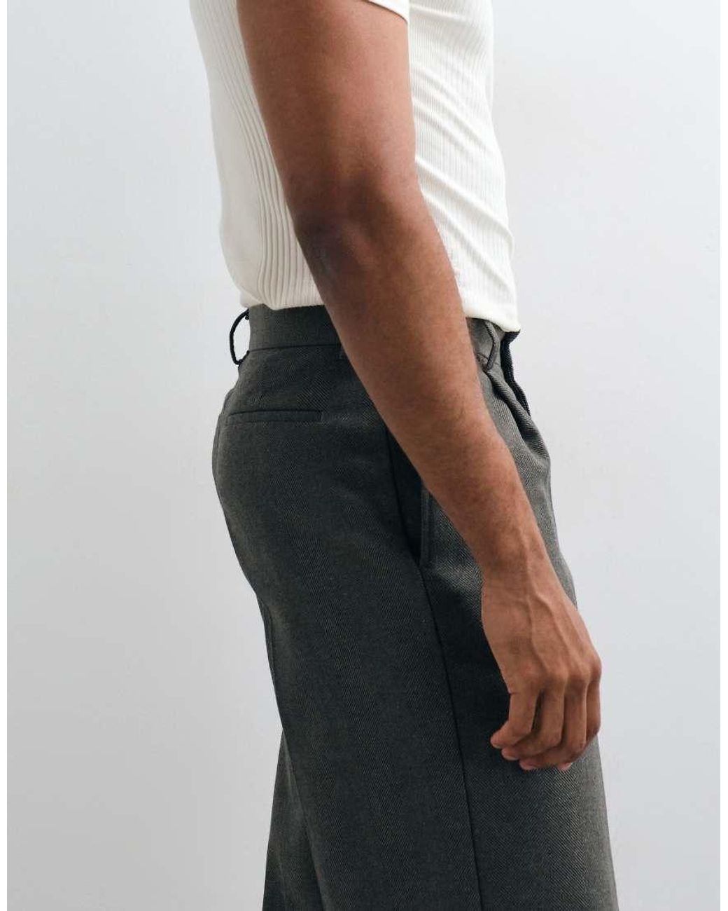 ASOS White Tailored Pleated Wide Leg Trousers With Wool for men