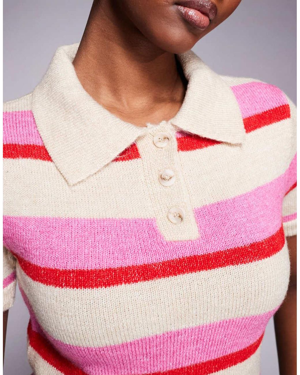 River Island Red Striped Knitted Polo