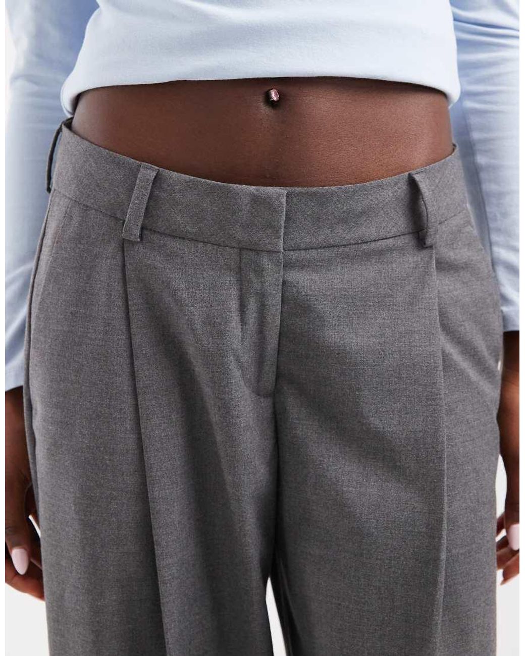 JJXX Gray Low Waisted Wide Leg Tailored Trousers
