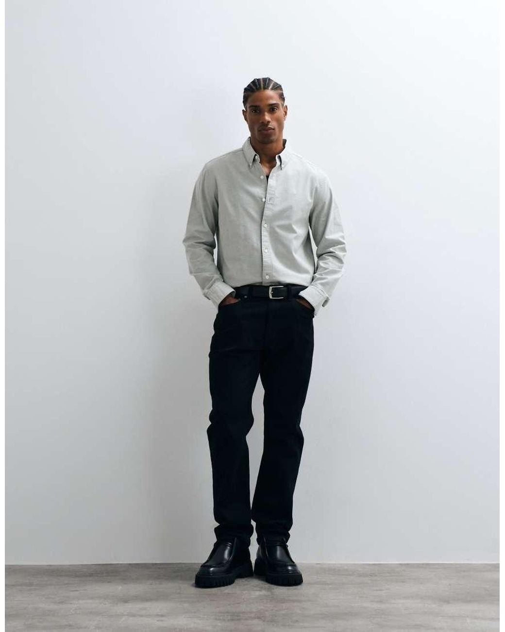 Calvin Klein Gray Classic Long Sleeve Oxford Shirt for men