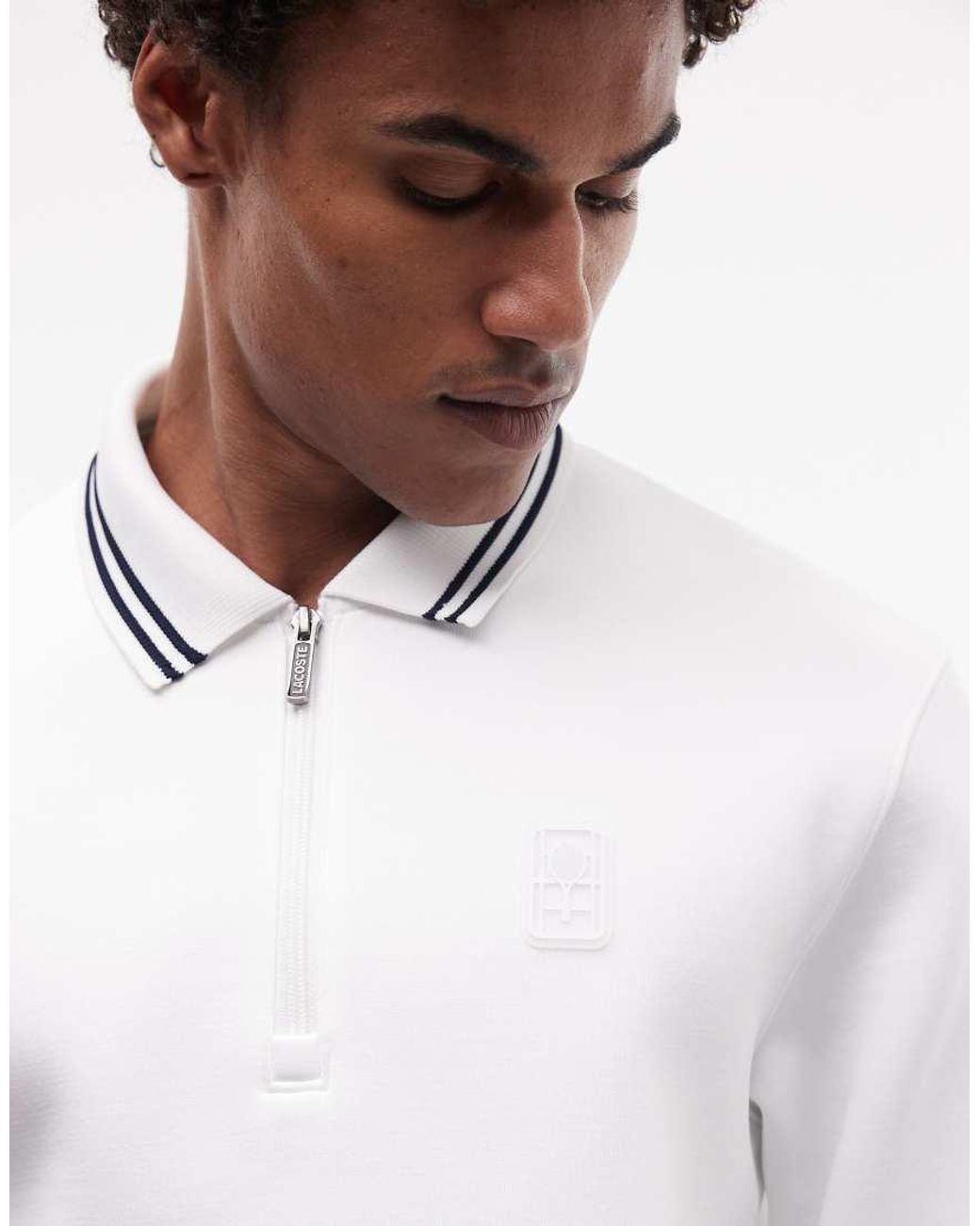 Lacoste White Tennis Performance 1/4 Zip Logo Sweatshirt for men