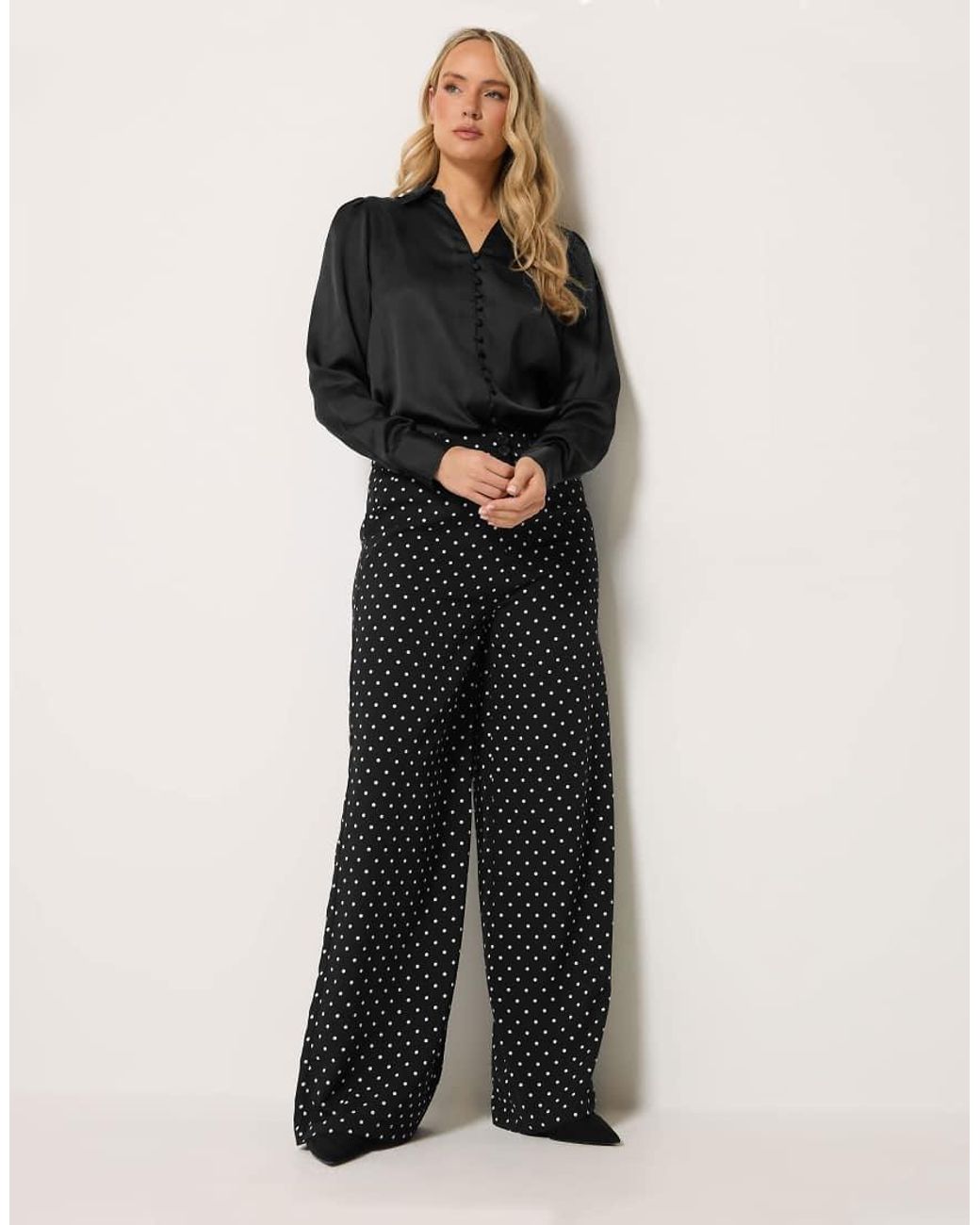 Long Tall Sally Black Polka Dot Print Wide Leg Trousers