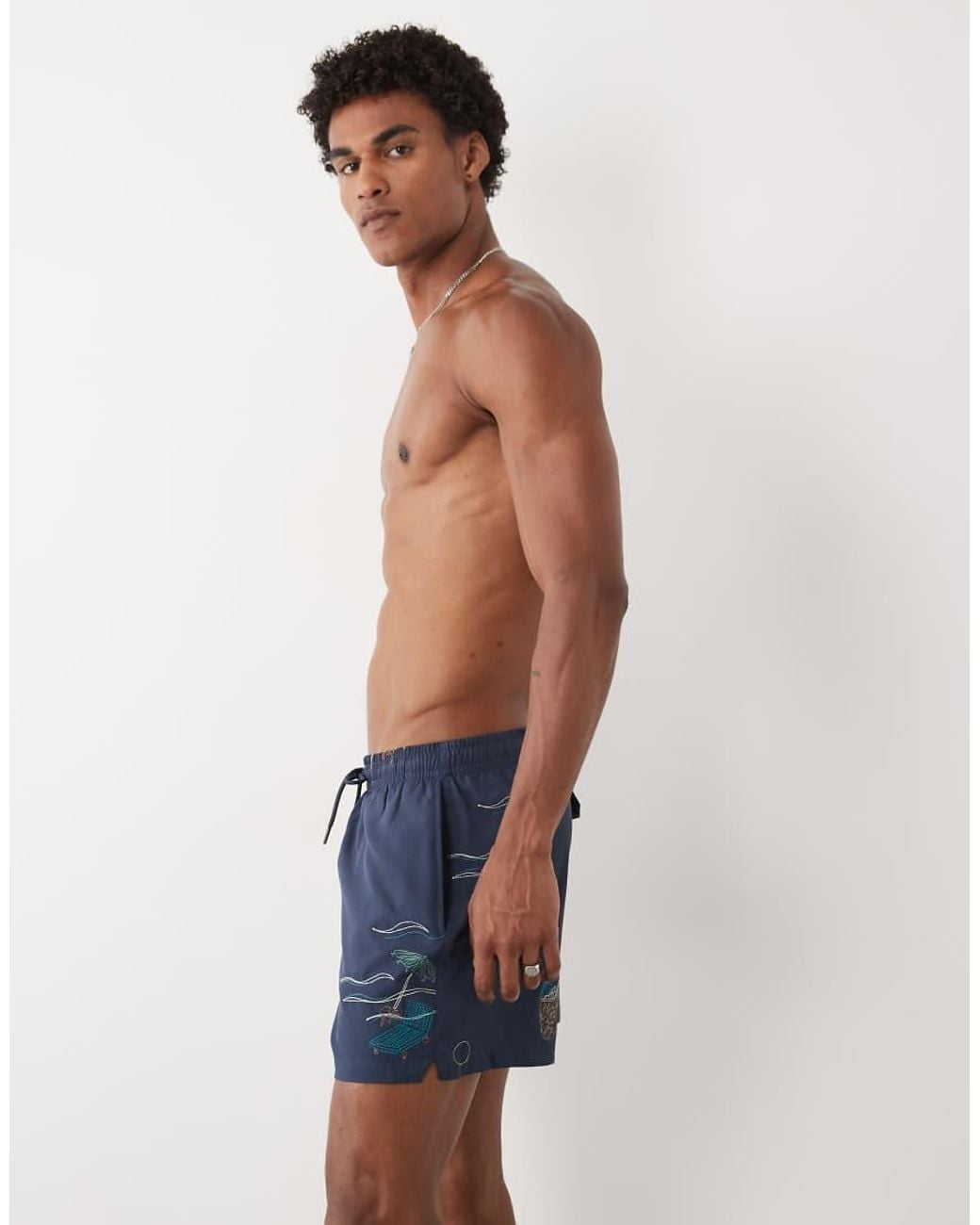 Abercrombie & Fitch Blue Pull On Swim Short With Embriodery Icons for men