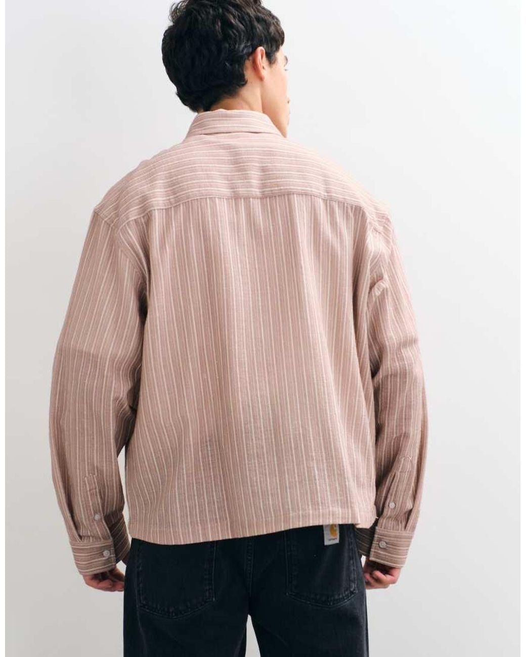 ASOS Pink Boxy Oversized Linen Look Stripe Shirt for men