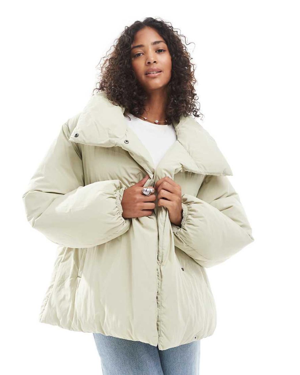 ASOS White Funnel Neck Clean Puffer Jacket