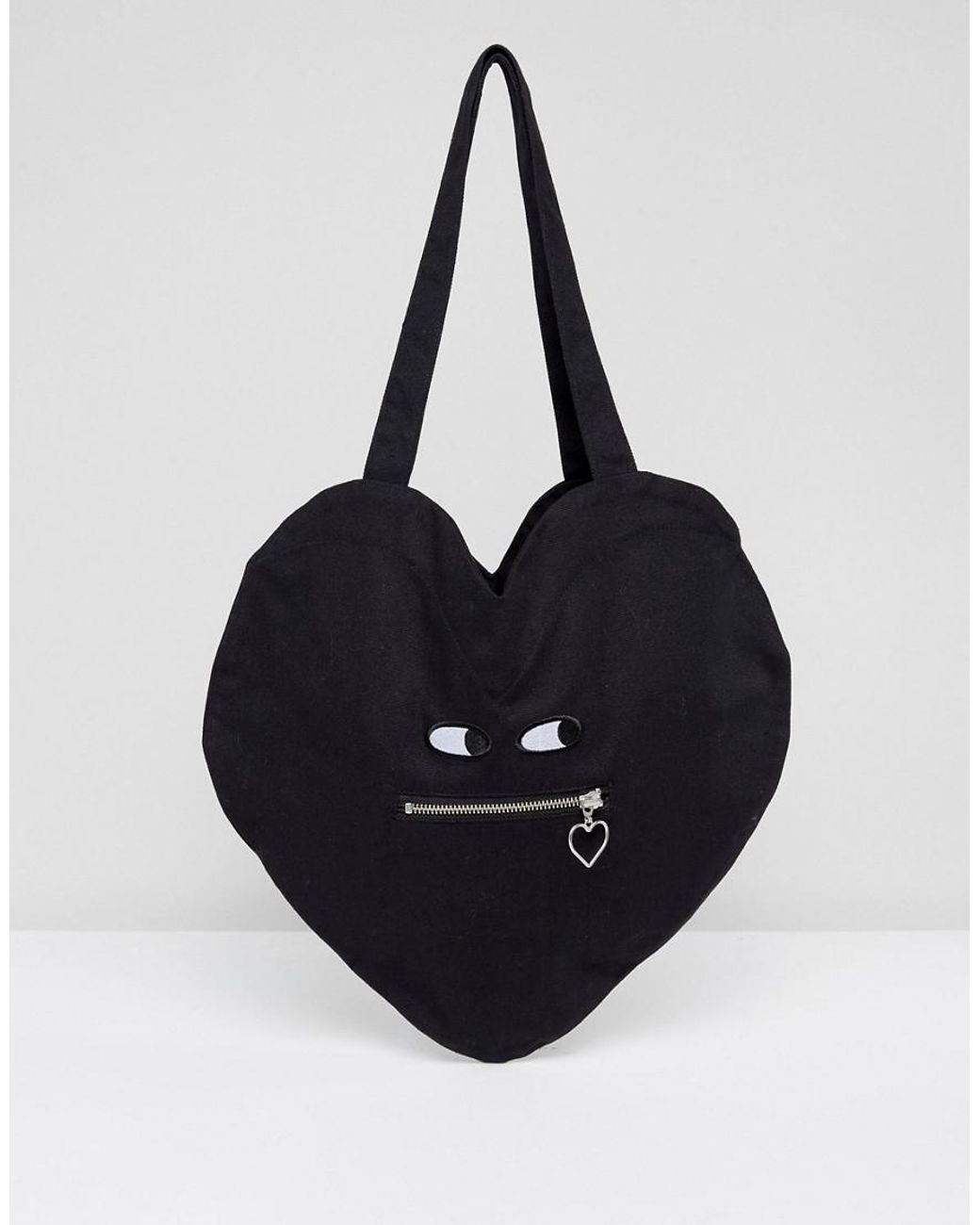 Lazy Oaf Heart Shaped Cotton Zipper Bag in Black | Lyst