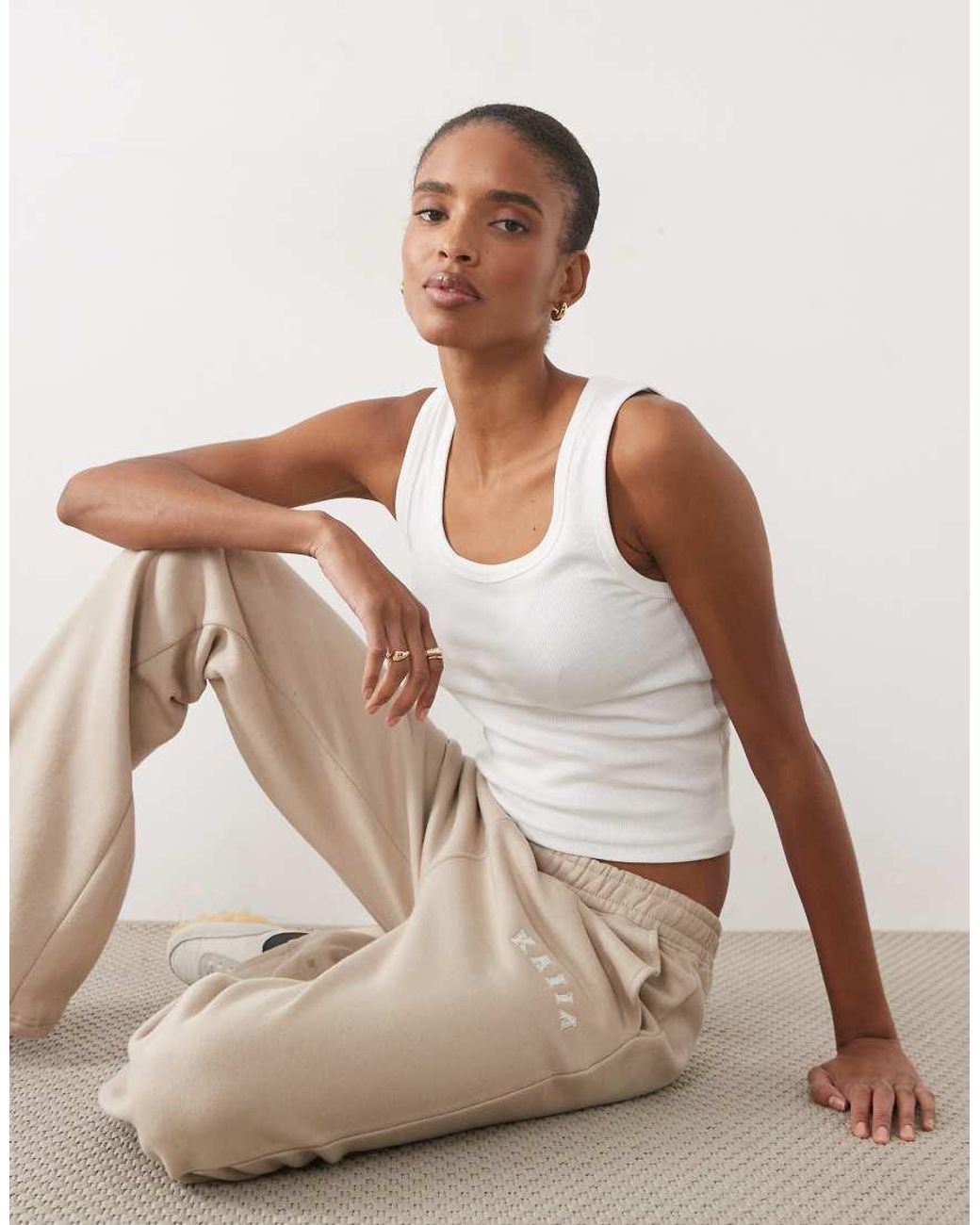 Kaiia Gray Tall Cotton Blend Wide Leg Trackies